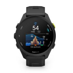 Garmin Forerunner 70, črna športna GPS ura s silikonskim paščkom in prikazom podatkov o vadbi.