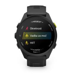  2 slik Copilot said: Garmin Forerunner 70, črna športna GPS ura z menijem športnih aktivnosti in AMOLED zaslonom.