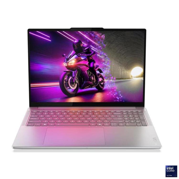 Prenosnik Lenovo Yoga z Intel Core Ultra procesorjem, velikim zaslonom z ozkimi robovi in elegantnim aluminijastim ohišjem omogoča visoko zmogljivost za delo, ustvarjanje in zabavo.