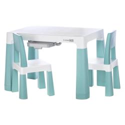 FreeON otroška miza z dvema stoloma v mint zeleni in beli barvi, plastični set za igro in ustvarjanje.