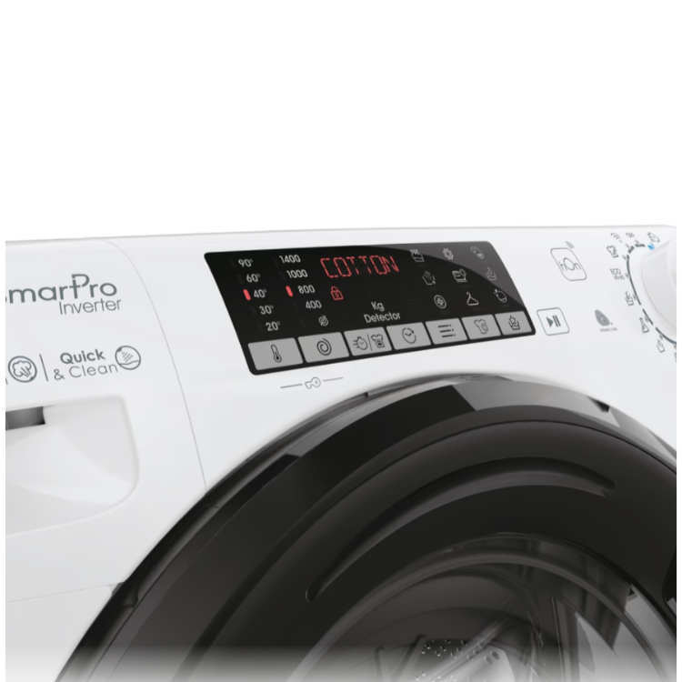 Upravljalna plošča pralno-sušilnega stroja z zaslonom in gumbi za programe