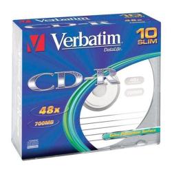 CD-R Disc Verbatim, 10 kosov, ozke škatlice, prazni (43415)