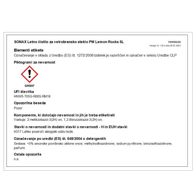 Letna tekočina za čiščenje vetrobranskega stekla Sonax Lemon rocks, 5L_1
