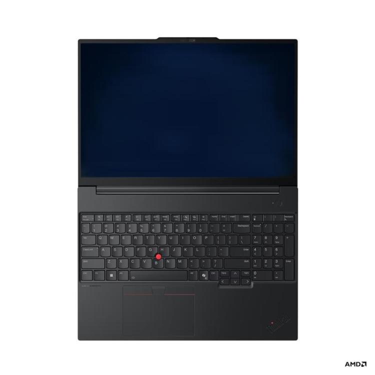 Lenovo ThinkPad E16 G4 R5AI 16/512 WUXGA, NOS pogled od zgoraj na tipkovnico s številčnico, TrackPointom in veliko sledilno ploščico.