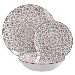 Garnitura 18 delni krožniki dekor, rjavo-bel porcelan