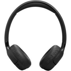 Črne JBL slušalke od spredaj, mehke blazinice in ukrivljen naglavni lok.