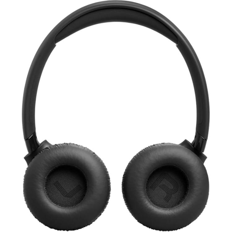 Črne JBL slušalke od znotraj, označeni blazinici L in R za pravilno nošenje.