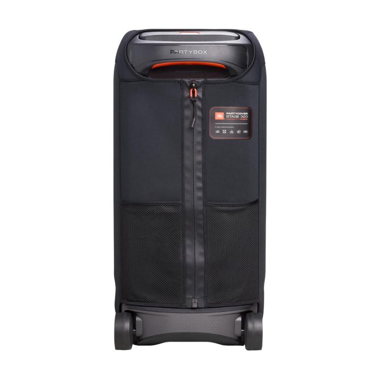 Zadnja stran prevleke JBL PartyCover 320 z zaprto zadrgo in mrežastima žepoma za dodatke.
