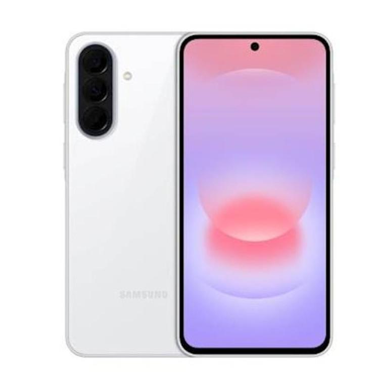 Sprednji in zadnji pogled na telefon Samsung Galaxy v beli barvi.