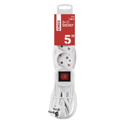 Podaljšek Emos 5 m / 3 vtičnice / s stikalom / beli / PVC / 1,5 mm2