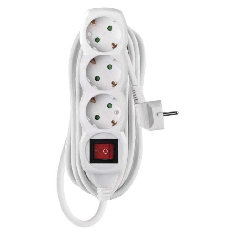 Podaljšek Emos 5 m / 3 vtičnice / s stikalom / beli / PVC / 1,5 mm2