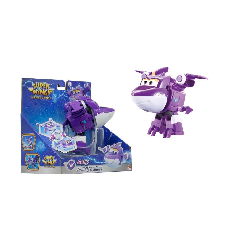 Transformirajoča figura Sally iz Super Wings Electric Heroes, ki se iz letala spremeni v robota, primerna za otroke 3+.