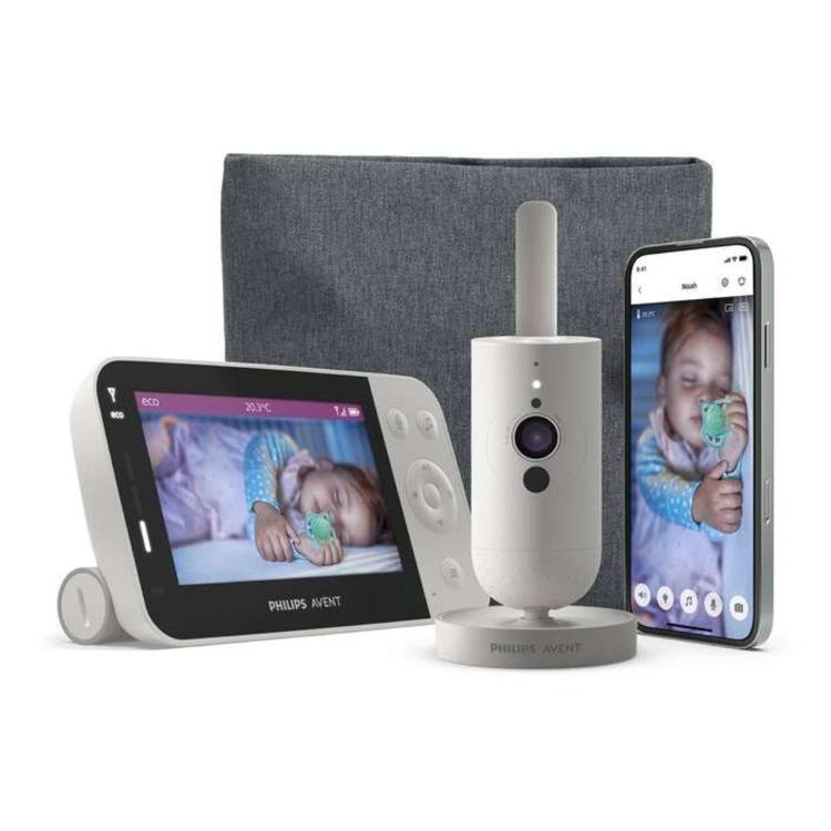 Philips Avent video varuška s starševsko enoto, kamero Full HD in povezavo prek aplikacije Baby Monitor+ za spremljanje otroka doma ali na daljavo.