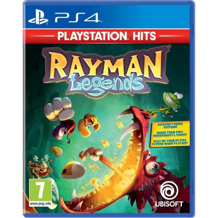 Igra Rayman Legends (PlayStation Hits) za PlayStation 4 v fizični embalaži, z barvitim platformskim prizorom in oznako PEGI 7.