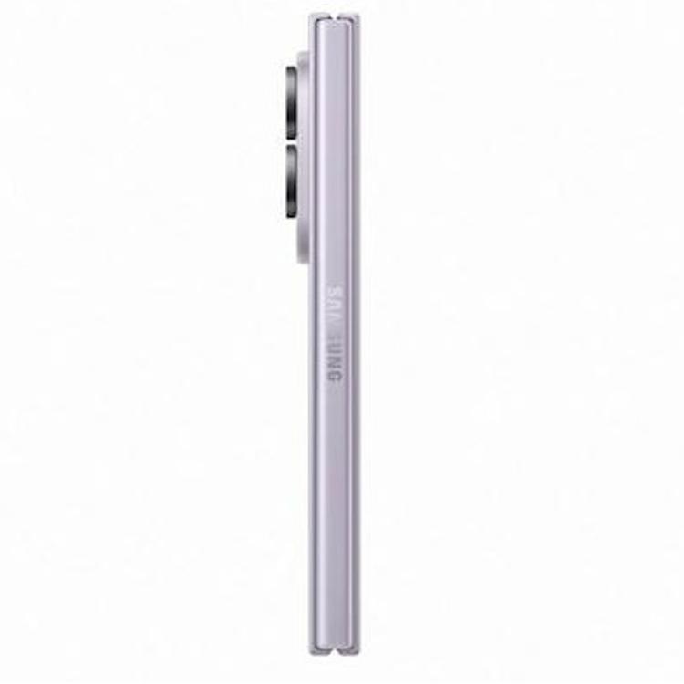 Zložljiv pametni telefon Galaxy Fold v sivkino vijolični barvi združuje eleganten dizajn, tanko konstrukcijo in velik notranji zaslon za produktivno uporabo.