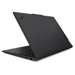 Poslovni prenosnik Lenovo ThinkPad z robustnim črnim ohišjem, številčnico, spletno kamero z zaščitnim pokrovom in bogatim naborom priključkov združuje varnost, vzdržljivost in zanesljivo delovanje.