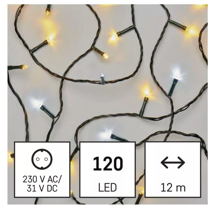 Božična veriga 120 LED, 12 m, zunanja in notranja, topla/hladna bela, časovnik_1