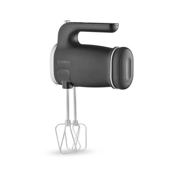 Caso Design brezžični ročni mešalnik v črni barvi z metlicama za stepanje, ergonomskim ročajem in odstranljivo baterijo za polnjenje prek USB‑C.