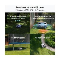AI ANTHBOT GENIE 3000 zagotavlja natančno košnjo v senci, ozkih prehodih, pod trampolini in ob robovih trate.