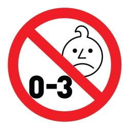 Opozorilni simbol prepovedi za otroke od 0 do 3 let zaradi majhnih delov.
