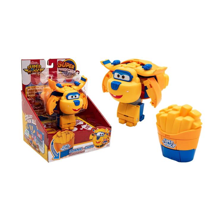 Igralni set Super Wings Donnie Chips s transformirajočo figuro Donnie in posodico ocvrtega krompirčka, za otroke 3+.