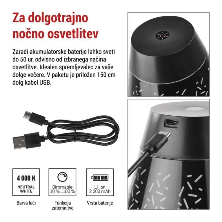 Namizna LED svetilka GRACE, polnilna