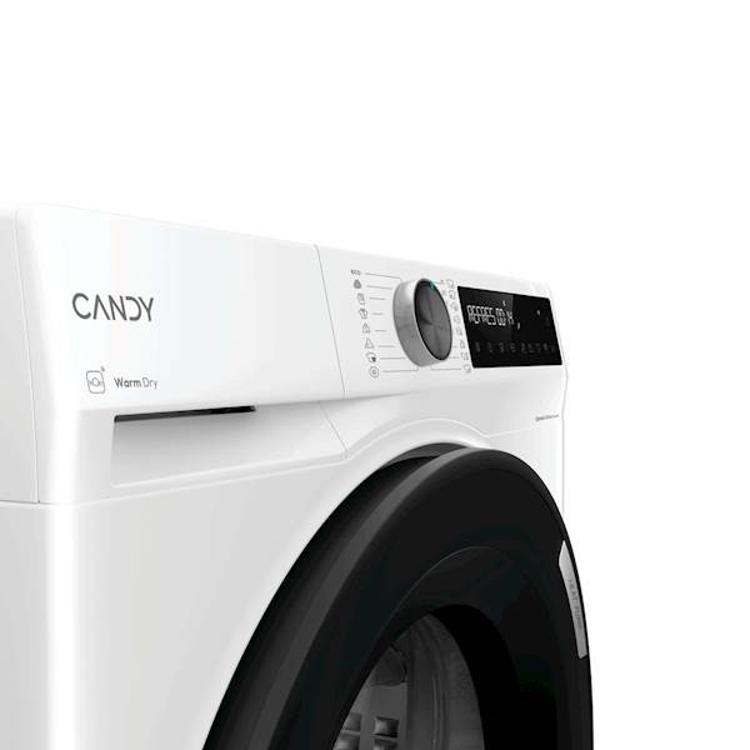 Sušilni stroj Candy BRS 8N2BX‑S s sprednjim polnjenjem, bel, pogled od spredaj z digitalno nadzorno ploščo.