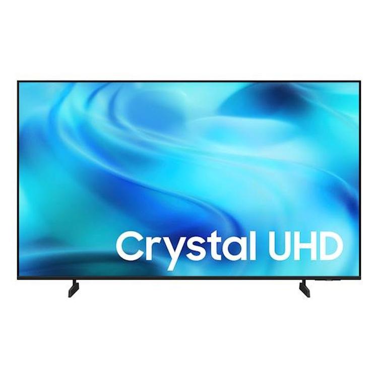 Sprednji pogled na Samsung Crystal UHD UE55U7022FK z modrim abstraktnim ozadjem in napisom Crystal UHD.