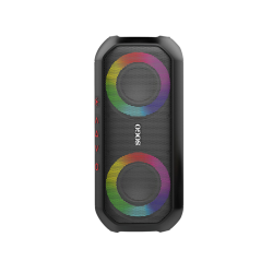 SOGO prenosni zvočnik črne barve z dvema zvočnikoma in barvnima LED obročema, pokončen pogled