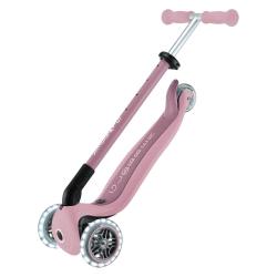 Otroški skiro z integriranim sedežem v roza barvi, stranski pogled