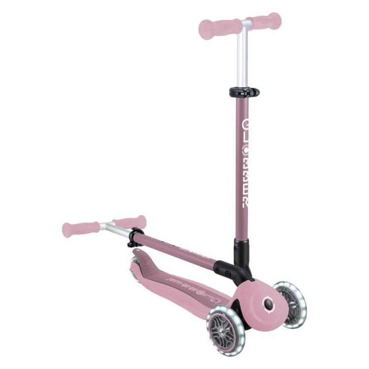 Otroški skiro v roza barvi z nastavljivim krmilom in tremi kolesi