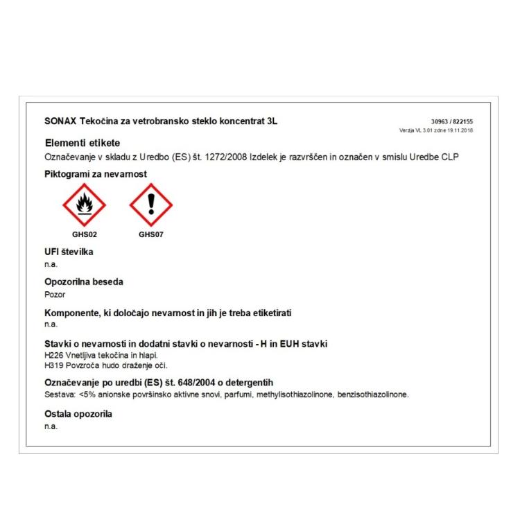 Tekočina za vetrobransko steklo Sonax, zimsko, koncentrat, 3 l, -40°C_2