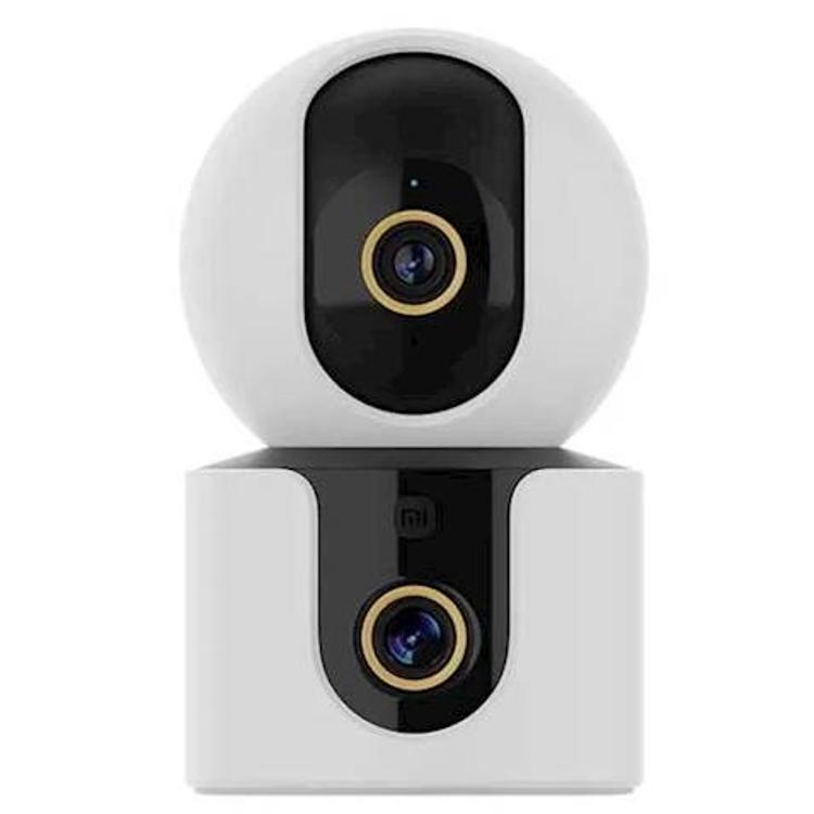 Sprednji pogled na pametno kamero Xiaomi C500 z dvojnim objektivom za hkratno spremljanje prostora iz dveh zornih kotov.