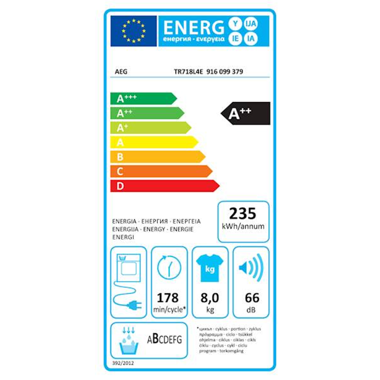 Sušilni stroj AEG SensiDry 7000 TR718L4E, 8 kg, A++