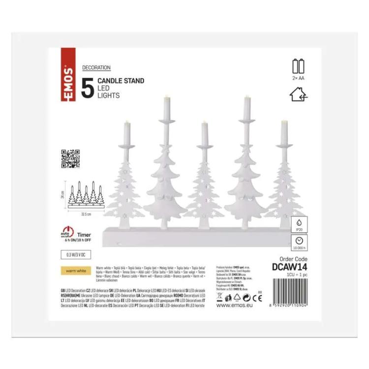 LED svečnik božične jelke s svečami, 24 cm, 2x AA, notranji, topla bela
