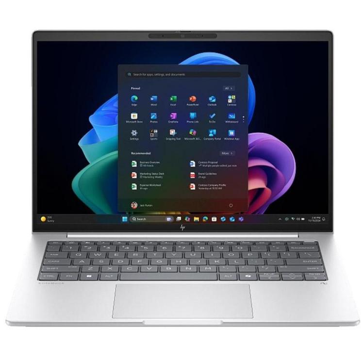 HP EliteBook z odprtim zaslonom Windows 11, ozkimi robovi in veliko sledilno ploščico za poslovno uporabo.