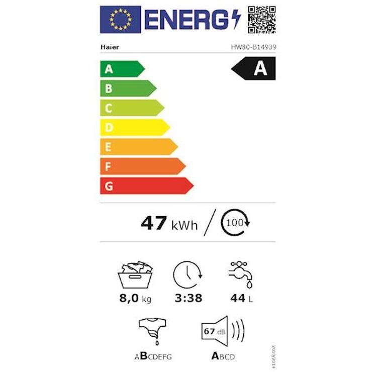 Pralni stroj HAIER HW80-B14939-S, 8kg, A