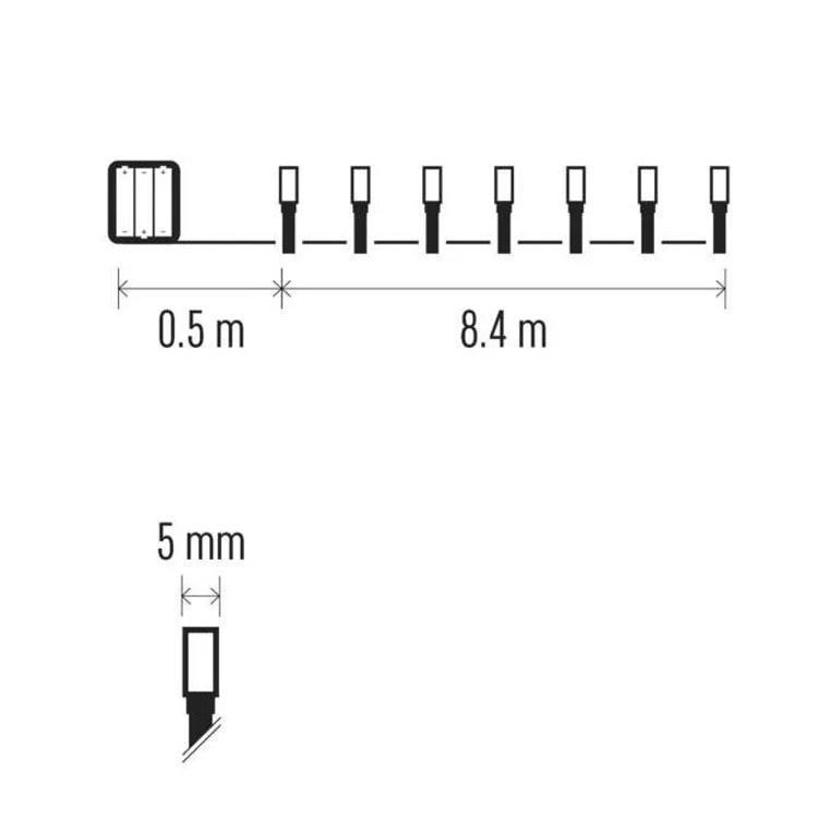 Božična veriga Emos, LED, 8,4 m, 3x AA, zunanja in notranja, hladna bela