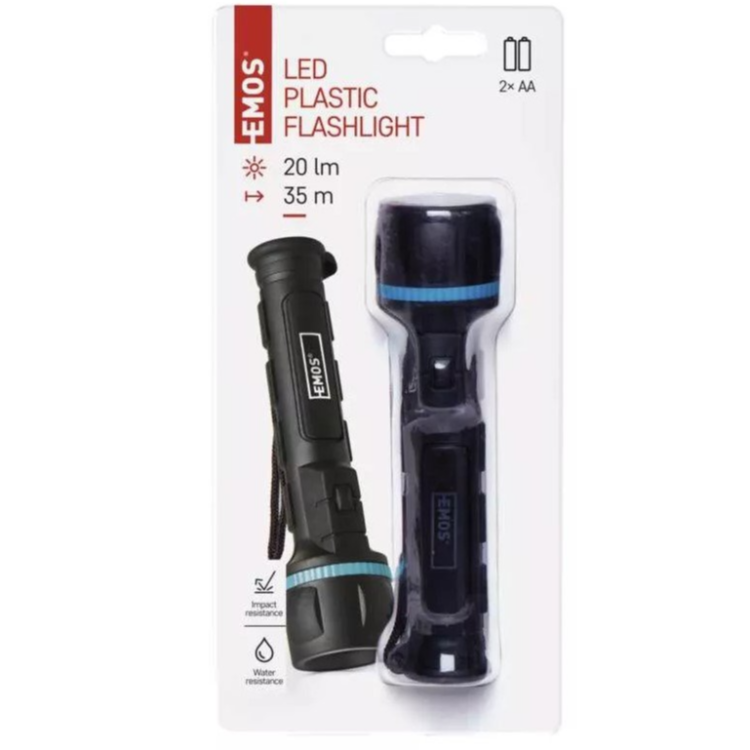 Ročna LED svetilka Emos 3 LED, 20 lm, 2×AA, gumijasta