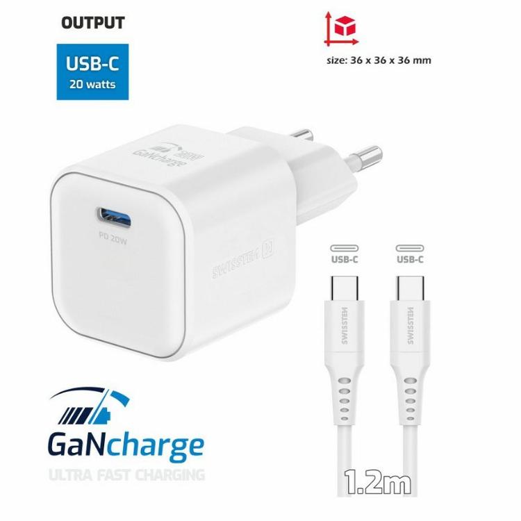 Kompaktni polnilnik Swissten GaN 20 W v elegantni beli izvedbi z večstopenjsko zaščito in podporo hitremu polnjenju Power Delivery zagotavlja varno, hitro in zanesljivo napajanje doma, v pisarni ali na poti.