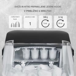 Ledomat pripravi sveže ledene kocke v približno šestih minutah ter omogoča izbiro med dvema velikostma ledu.