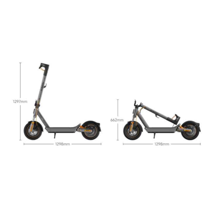 Xiaomi Scooter 6 Max GL, mere 1297 mm višina, 1298 mm dolžina, zložen 662 mm, kompakten dizajn.