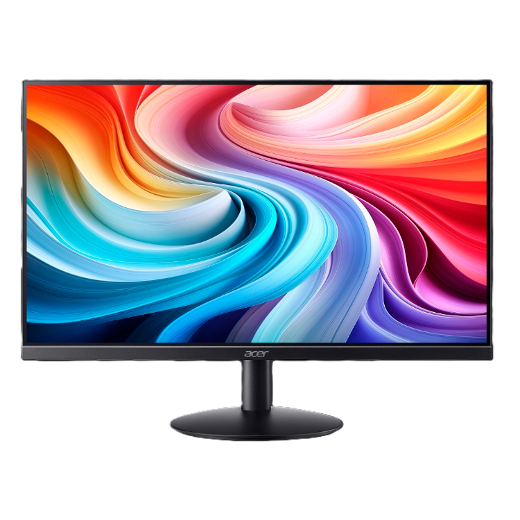 Monitor Acer s tankimi robovi, 24‑palčni zaslon in živahne barve v sodobnem, minimalističnem dizajnu.
