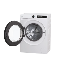 Pralni stroj z odprtimi vrati in vidnim bobnom