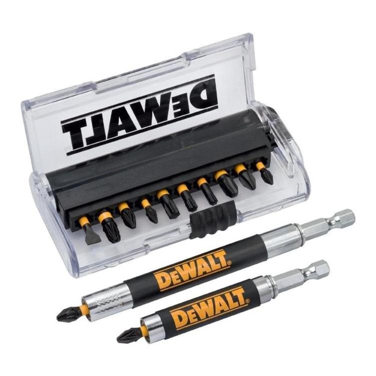 DeWalt set nastavkov in bitov z magnetnima držaloma v prozorni škatli, komplet za izvijačenje.