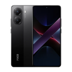 POCO x7 pro 5G pametni telefon s črnim ohišjem, dvojnima kamerama in velikim zaslonom