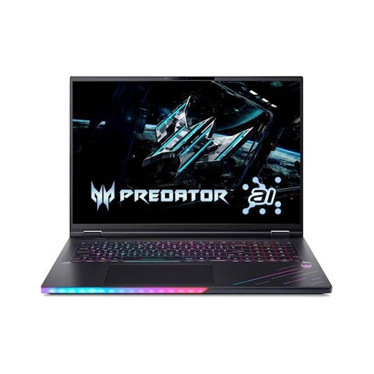 Sprednji pogled Acer Predator, velik zaslon, RGB svetlobni pas in zmogljiv gaming videz.