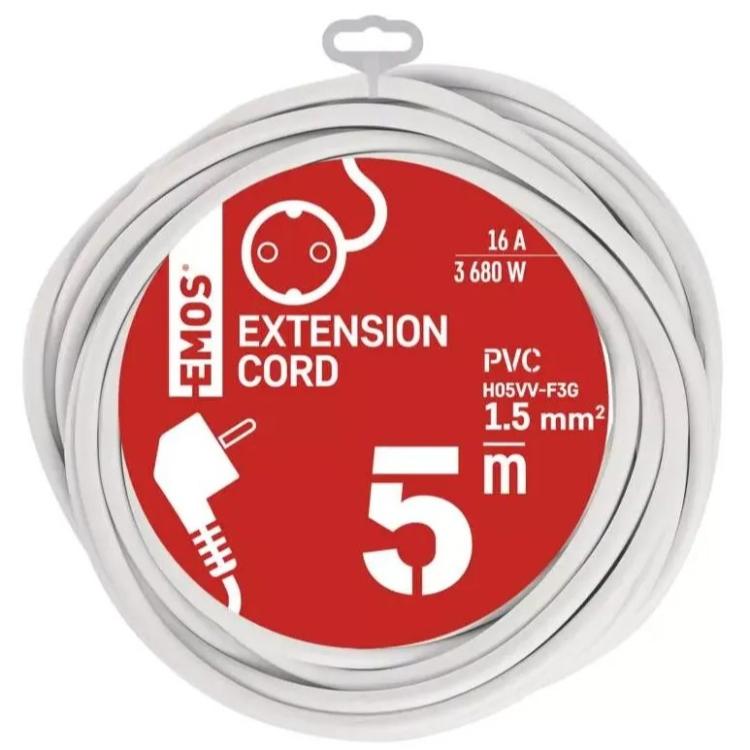 Podaljšek Emos 5 m / 1 vtičnica / beli / PVC / 1,5 mm2
