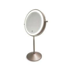 Kozmetično ogledalo Cecotec FaceCare Mirror Dual z osvetljenim okroglim zrcalom in kovinskim stojalom.