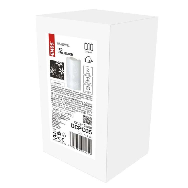 Božični LED projektor snežinke, 3x AAA, notranji, hladna bela